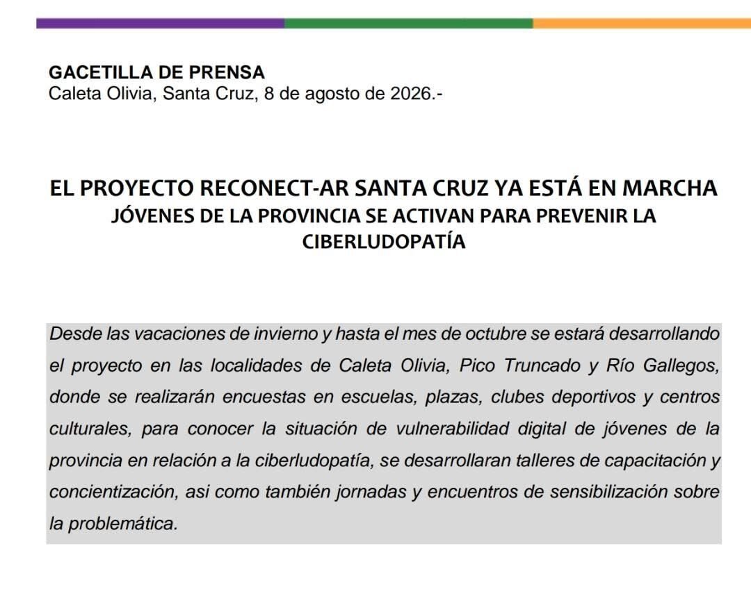 EL PROYECTO RECONECT-AR SANTA CRUZ YA ESTÁ EN MARCHA